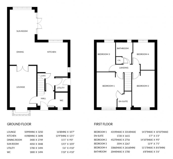 Floorplan for Plot 150, The Fordite, Langton Rise, Horncastle